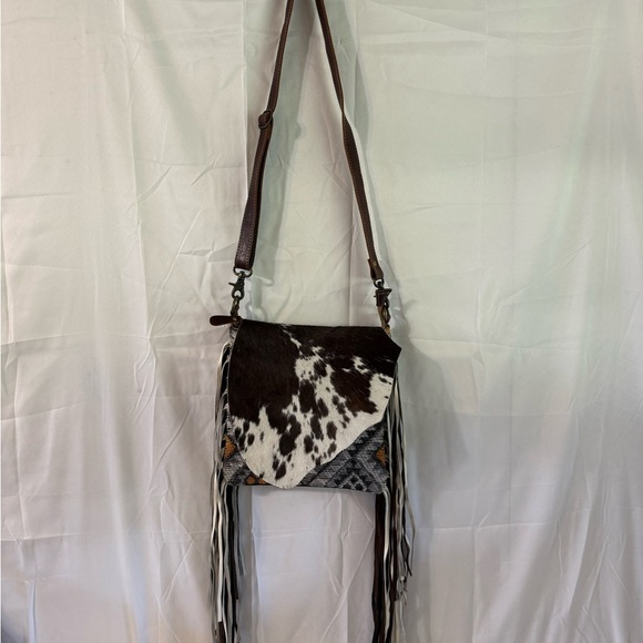 Handbags - Myra Brown and White Fringe Shoulder Bag